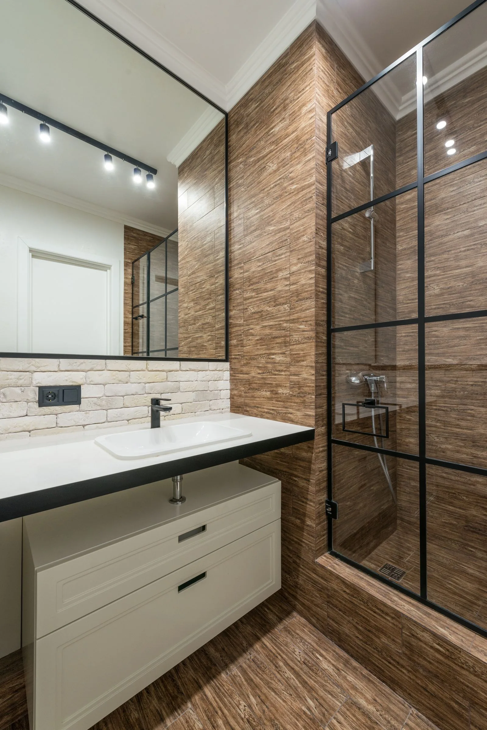 Bathroom sink with a closed storage cabinet beneath the basin